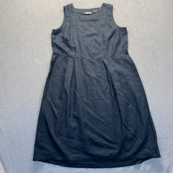 Eddie Bauer 100% Linen Sleeveless, Black Dress Size Large,Pockets,Plated - Picture 1 of 9